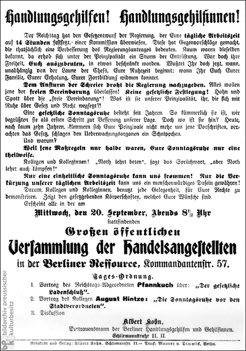 Flugblatt eines Vereins für Handlungsgehilfen und –gehilfinnen (1890)