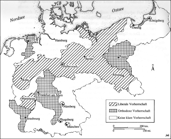 Geographische Verteilung Liberaler und Orthodoxer Juden