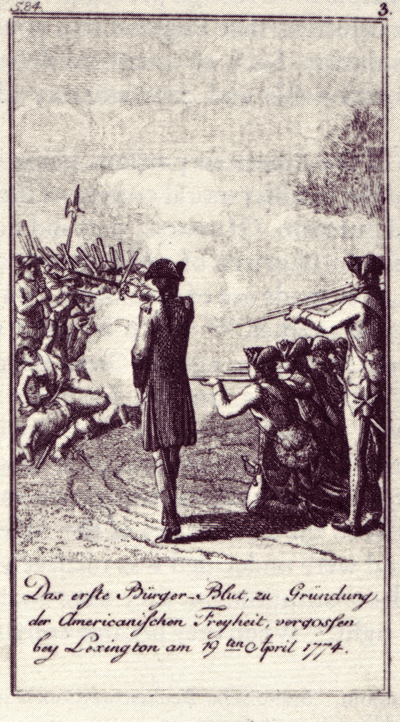Die Schlacht bei Lexington vom 19. April 1775 (ca. 1787)
