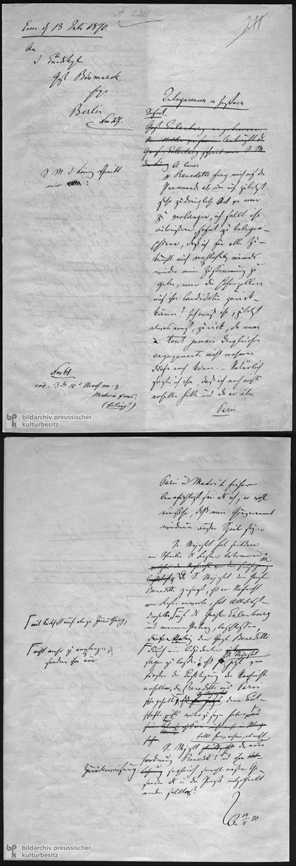 Emser Depesche, Original (Seiten 1 und 2) (13. Juli 1870)